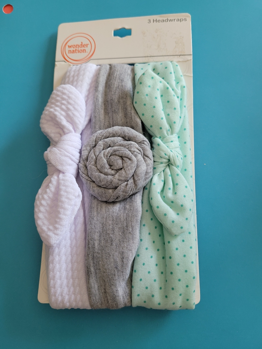 wonder nation Girls 3-Pack Headwraps - Mint Polka Dot, Gray, White